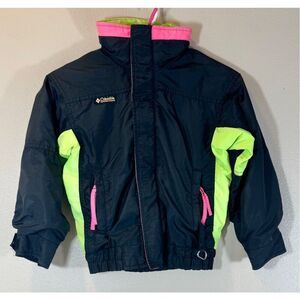Vintage Columbia Bugaboo Retro 90’s Neon & Black Ski/Snow Kid’s Winter Jacket S